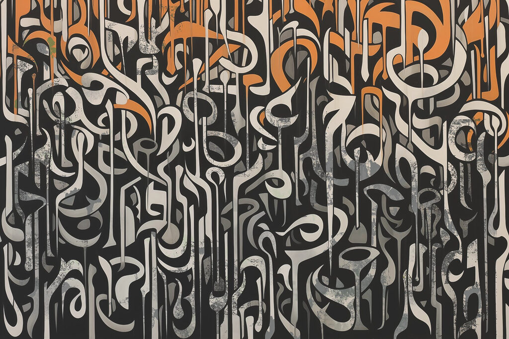 Schwarze und weiße Kunst mit orangefarbenen und weißen Linien Schwarze und weiße Kunst mit orangefarbenen und weißen Linien