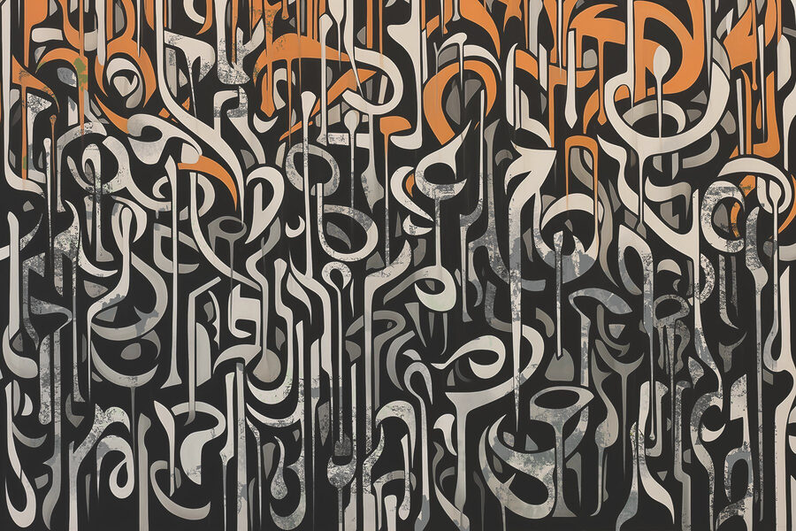 Schwarze und weiße Kunst mit orangefarbenen und weißen Linien Schwarze und weiße Kunst mit orangefarbenen und weißen Linien