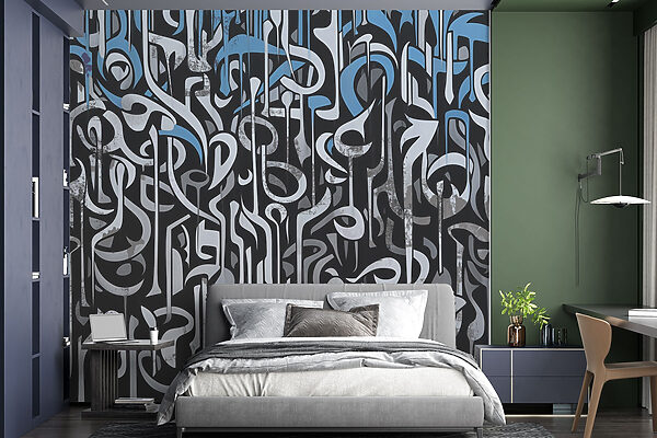Schwarze und weiße Kunst mit blauen und weißen Linien Schwarze und weiße Kunst mit blauen und weißen Linien