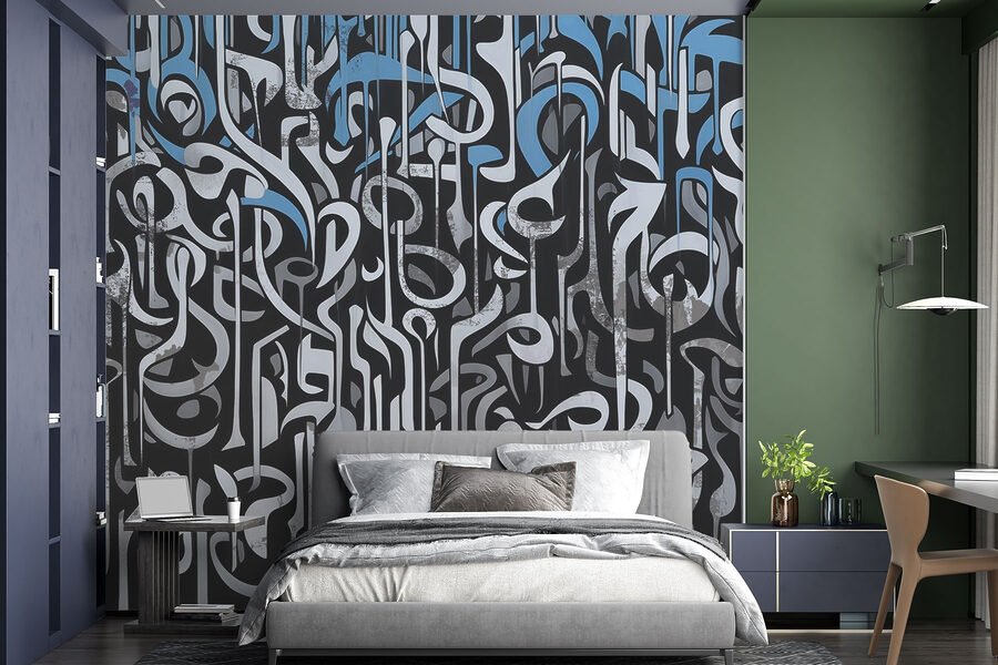 Schwarze und weiße Kunst mit blauen und weißen Linien Schwarze und weiße Kunst mit blauen und weißen Linien