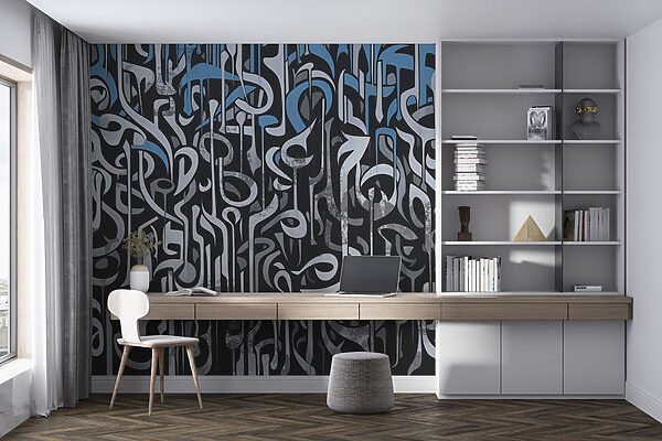 Schwarze und weiße Kunst mit blauen und weißen Linien Schwarze und weiße Kunst mit blauen und weißen Linien