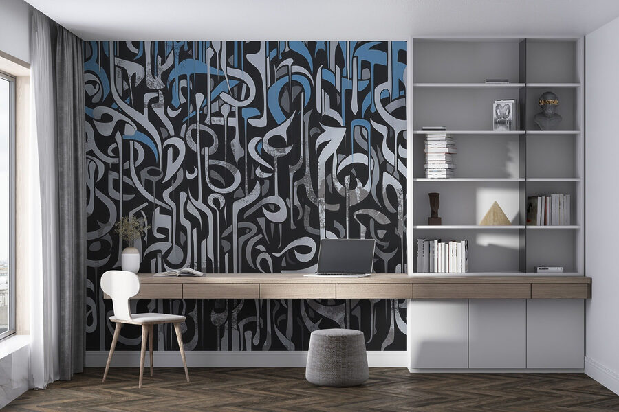 Schwarze und weiße Kunst mit blauen und weißen Linien Schwarze und weiße Kunst mit blauen und weißen Linien