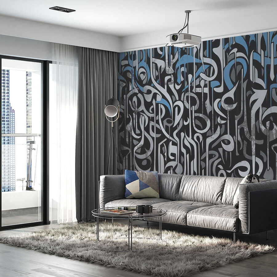 Schwarze und weiße Kunst mit blauen und weißen Linien Schwarze und weiße Kunst mit blauen und weißen Linien