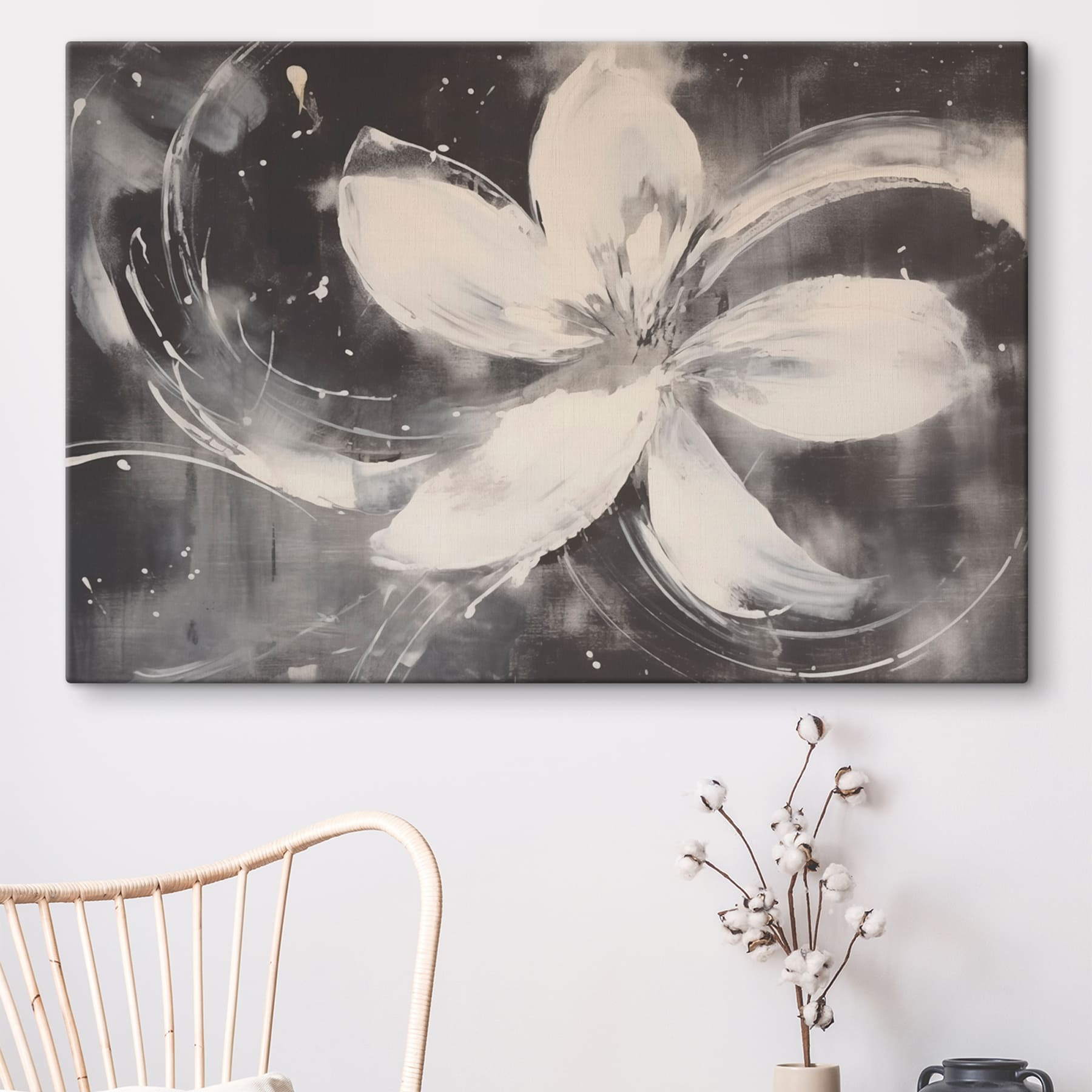 White flower on a black background