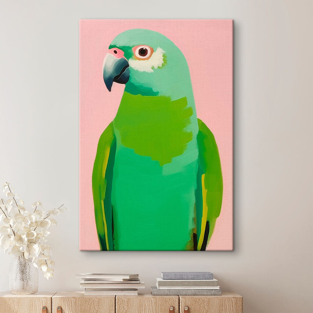 Green parrot with yellow eyes