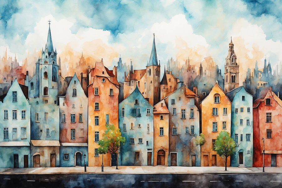 Aquarell einer Häuserzeile