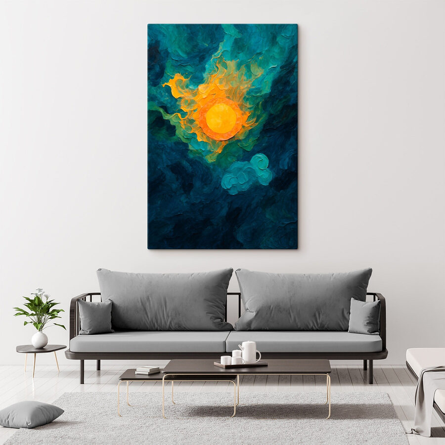 Gemälde einer Sonne und Wolken