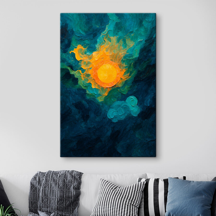 Gemälde einer Sonne und Wolken