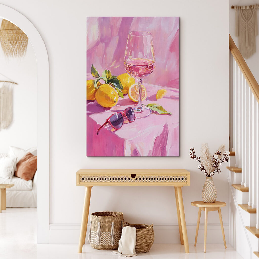 Glass of wine next to lemons and sunglasses Glass of wine next to lemons and sunglasses