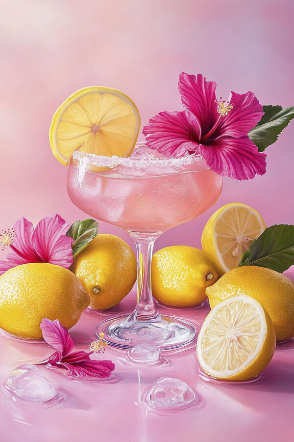 Glas mit rosa Getränk und Zitronen Glas mit rosa Getränk und Zitronen