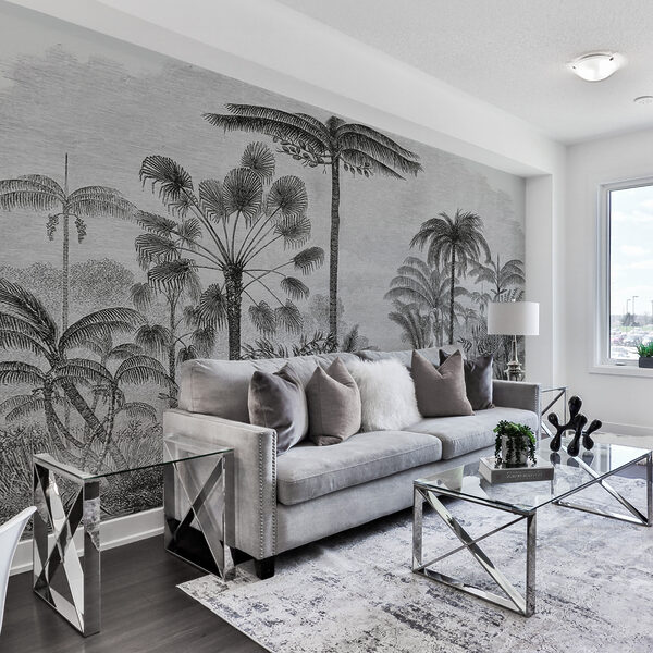 Black and white drawing of palm trees