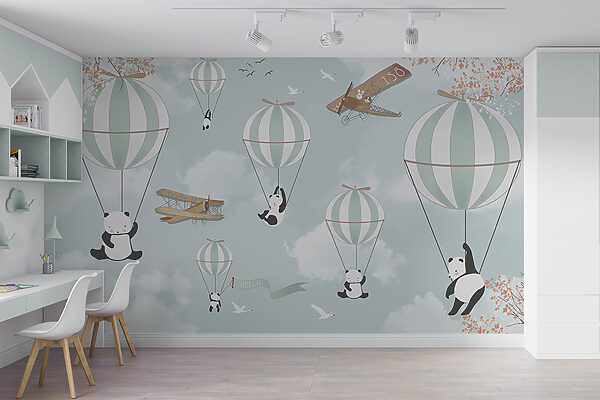 Pandas und Heißluftballons am Himmel Pandas und Heißluftballons am Himmel