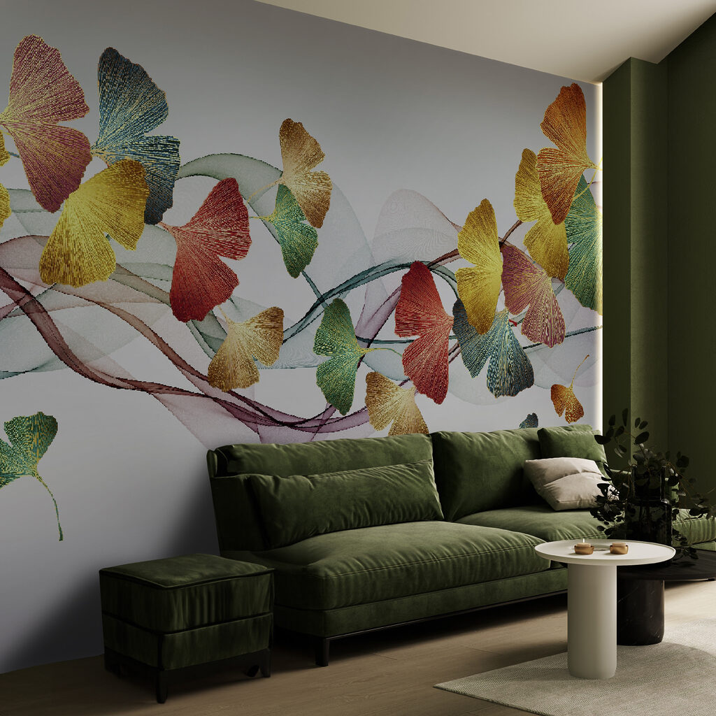 Colorful leaves and swirls