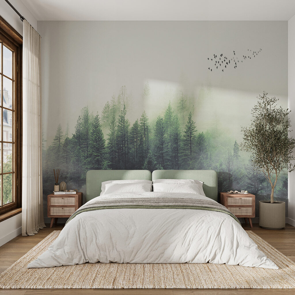 Birds flying over a forest Birds flying over a forest