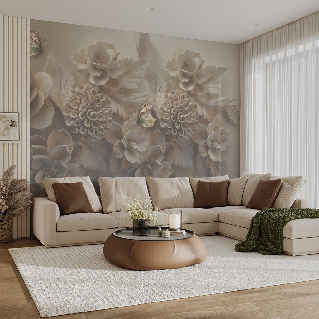 Group of white flowers and butterflies Group of white flowers and butterflies