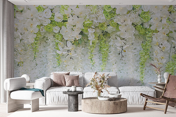 Wand aus Blumen und Reben Wand aus Blumen und Reben