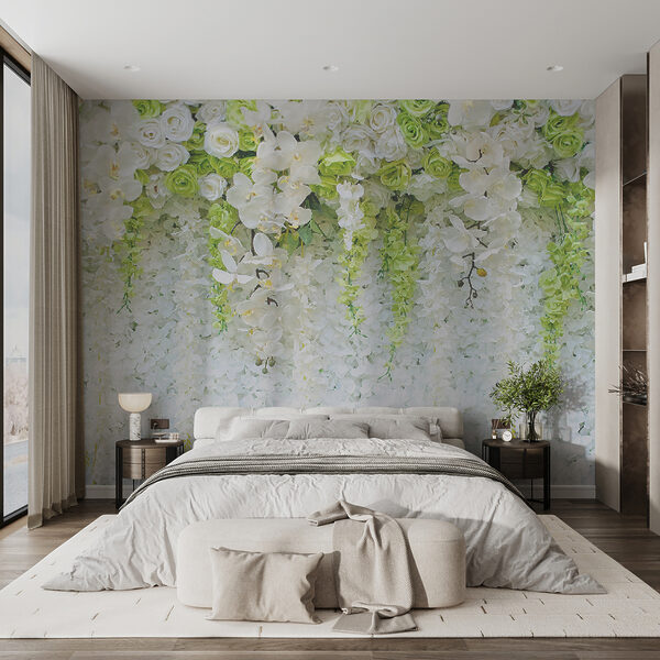 Wand aus Blumen und Reben Wand aus Blumen und Reben