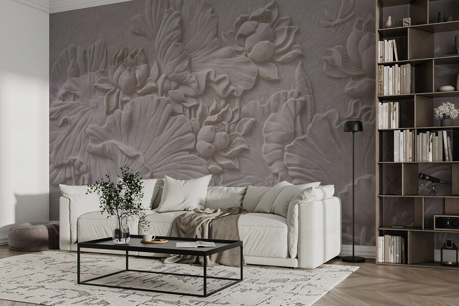 Elegantes florales Reliefdesign in Beige.