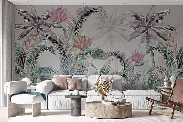Tapete mit Palmen und Blumen Tapete mit Palmen und Blumen
