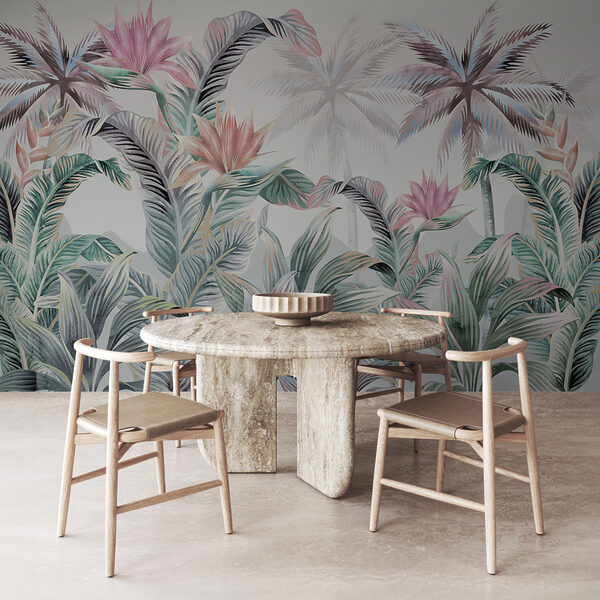 Tapete mit Palmen und Blumen Tapete mit Palmen und Blumen