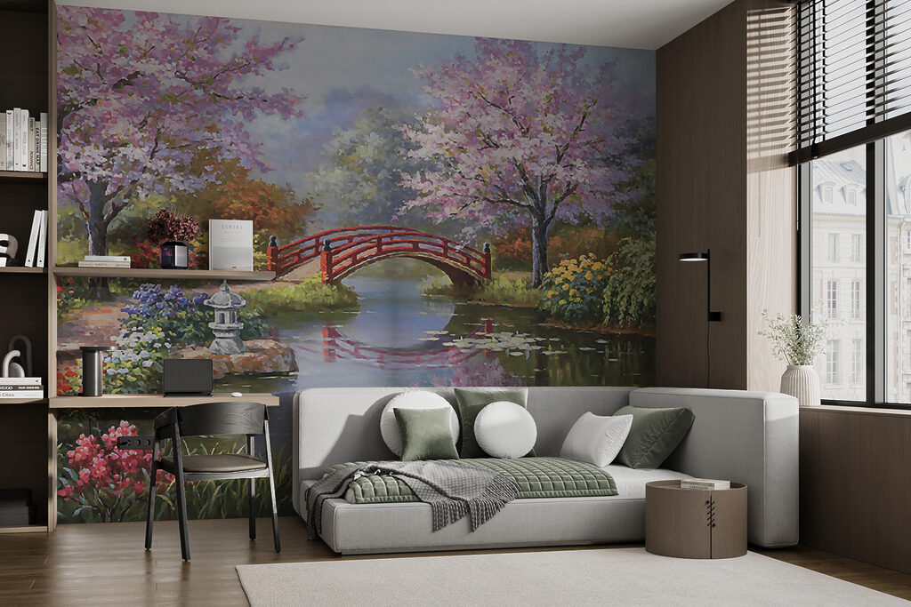Gemälde eines Teiches mit einer Brücke und Blumen u35418pib3mr 1024x683 - Gemälde eines Teiches mit einer Brücke und Blumen