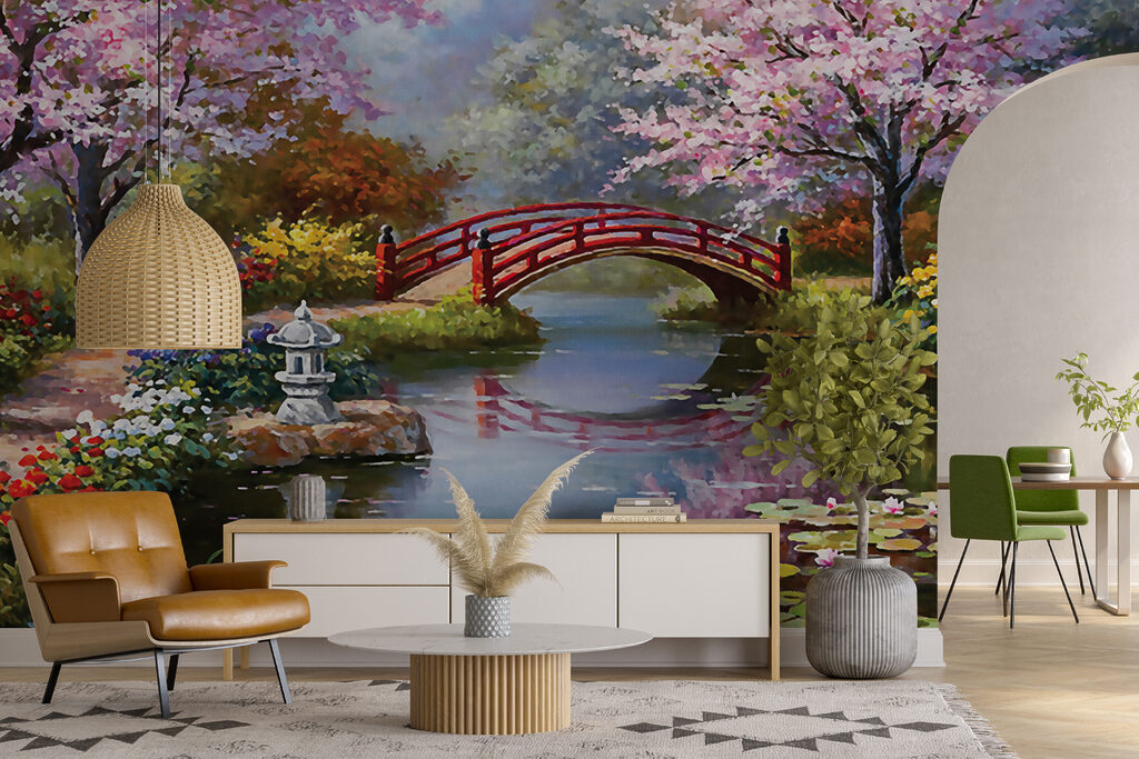 Gemälde eines Teiches mit einer Brücke und Blumen u35418pig16mr 1024x683 - Gemälde eines Teiches mit einer Brücke und Blumen