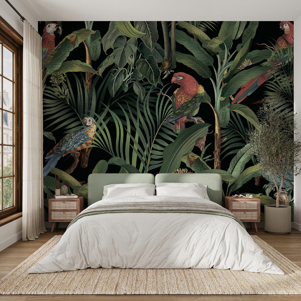 Wallpaper with birds and plants