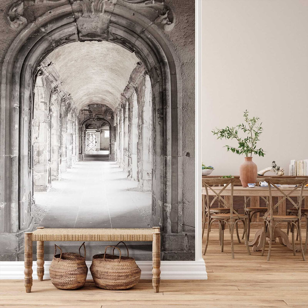 Stone archway with a stone wall