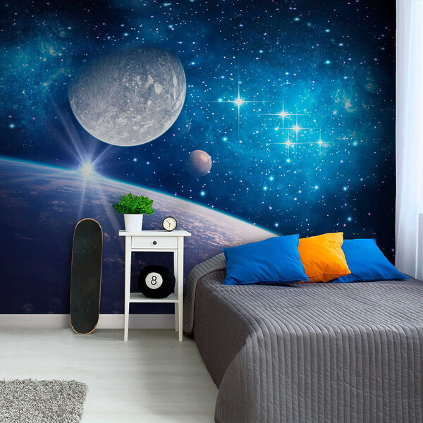 Planet und Mond im Weltraum Planet und Mond im Weltraum