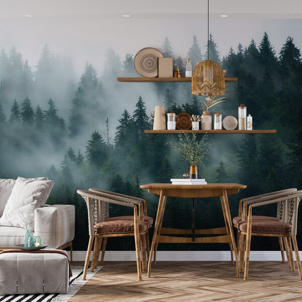 Nebliger Wald mit Bäumen Nebliger Wald mit Bäumen
