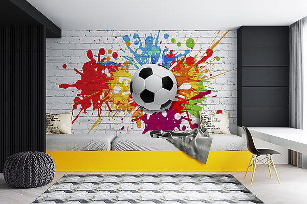 Fußball auf einer Ziegelmauer Fußball auf einer Ziegelmauer