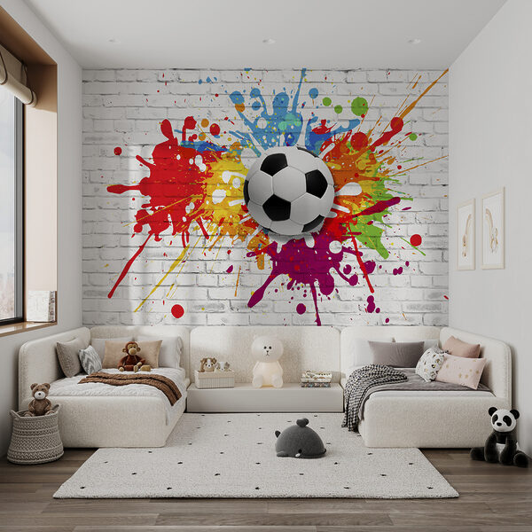 Fußball auf einer Ziegelmauer Fußball auf einer Ziegelmauer