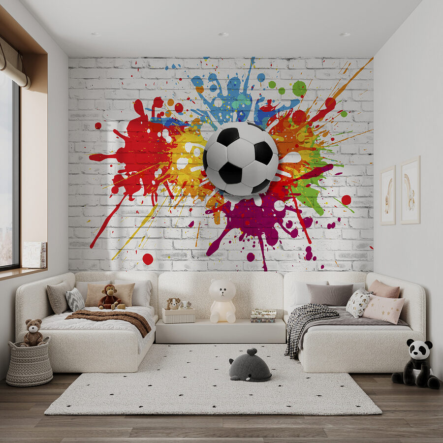 Fußball auf einer Ziegelmauer Fußball auf einer Ziegelmauer