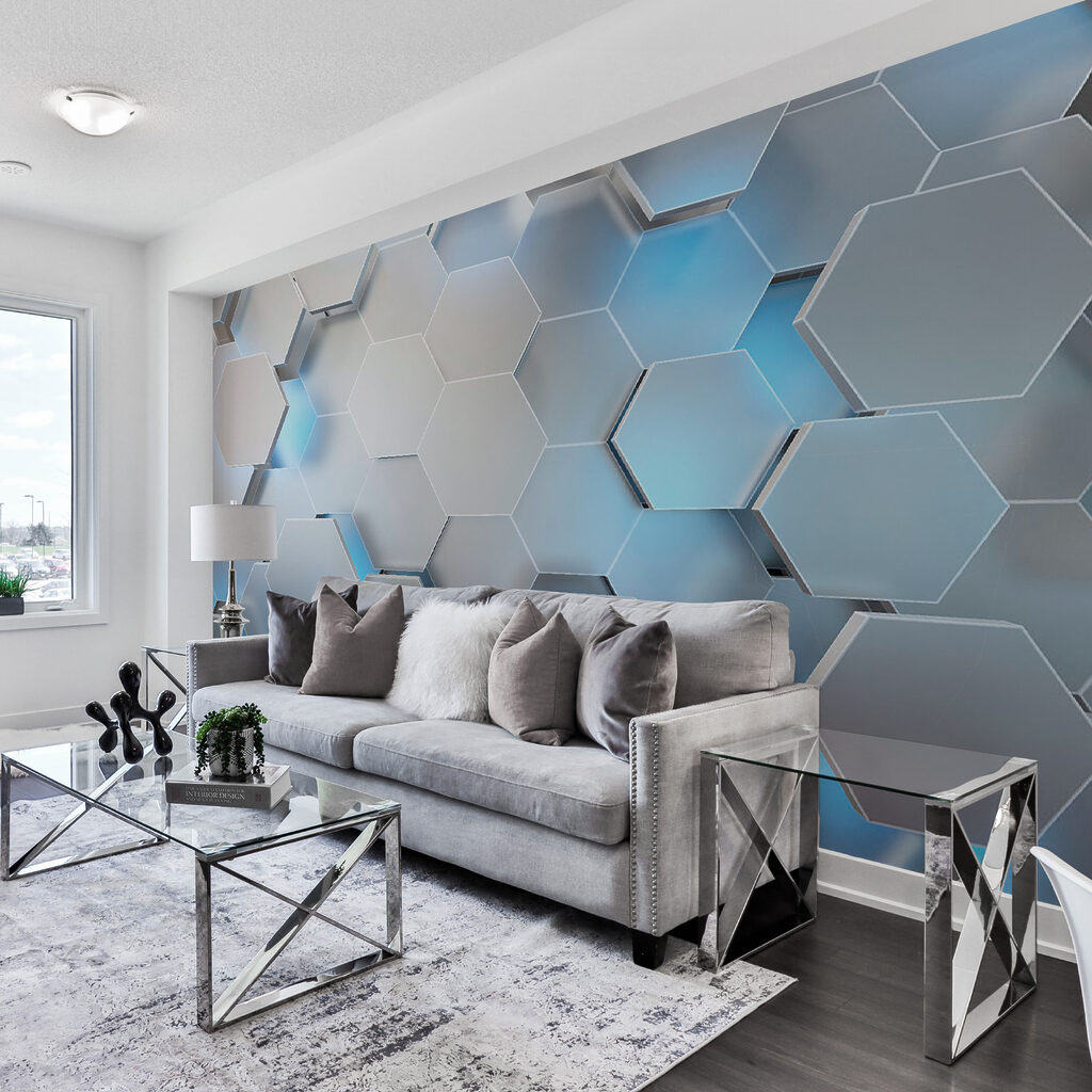 White hexagons with blue lights