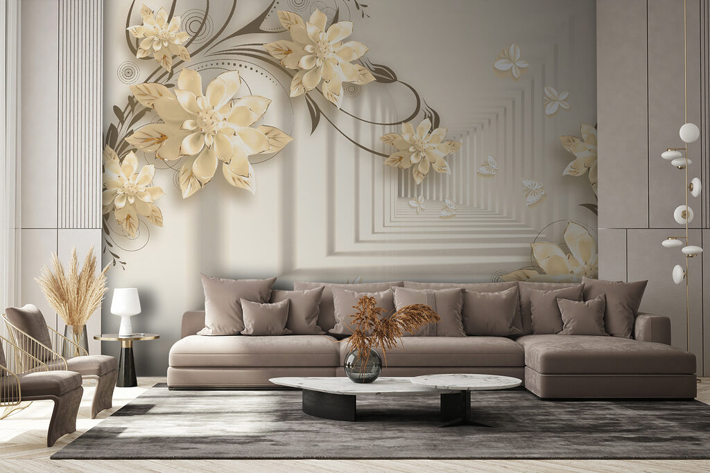 Wallpaper with flowers and butterflies Wallpaper with flowers and butterflies