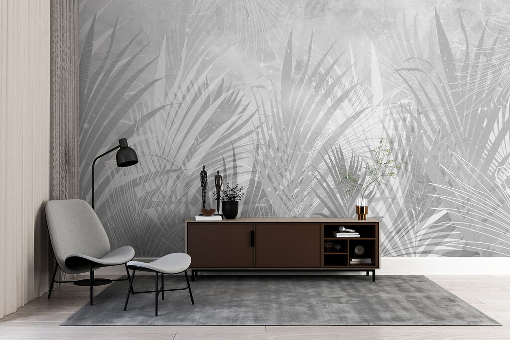 A grey and white background with plants