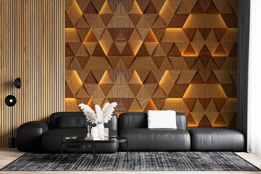 A wall with a pattern of triangles A wall with a pattern of triangles