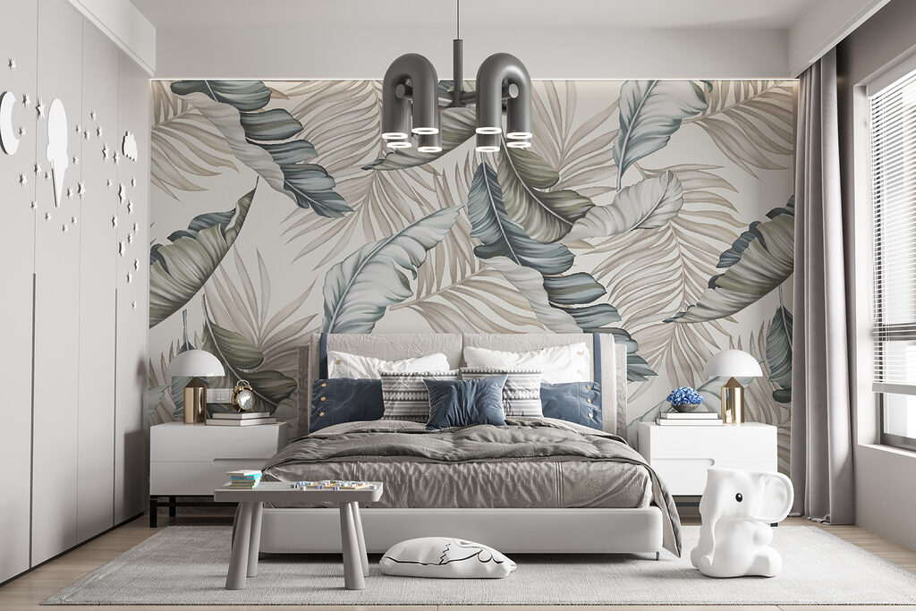 Pattern of leaves on a white background