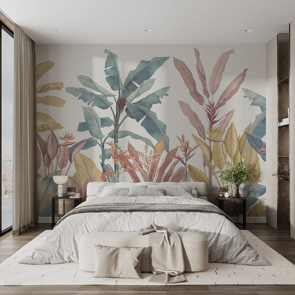 Wallpaper with plants and flowers