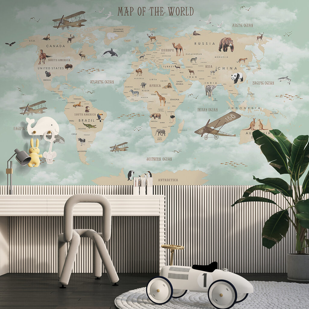 Map of the world with animals Map of the world with animals