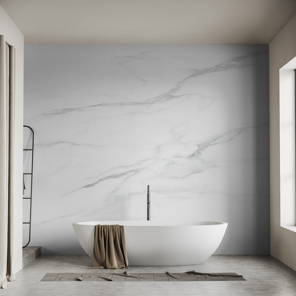 White marble surface with black veins