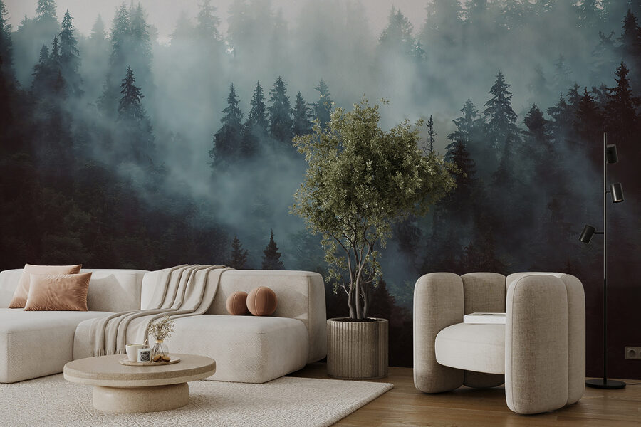 Nebliger Wald mit Bäumen Nebliger Wald mit Bäumen