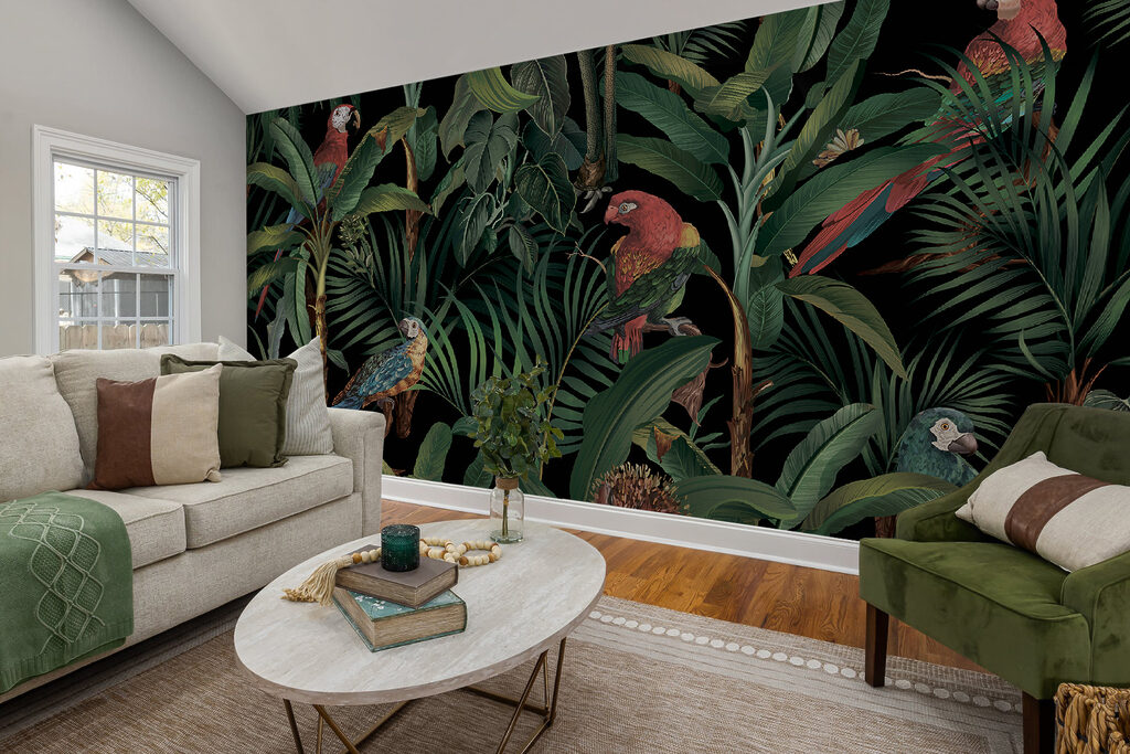 Wallpaper with birds and plants