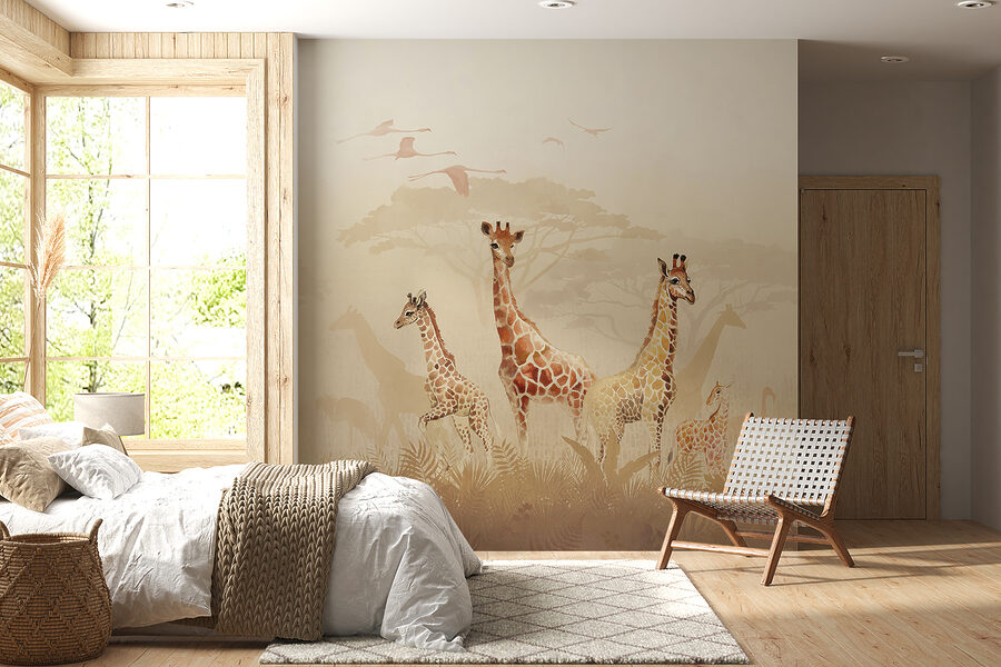 Gruppe von Giraffen auf einem Feld