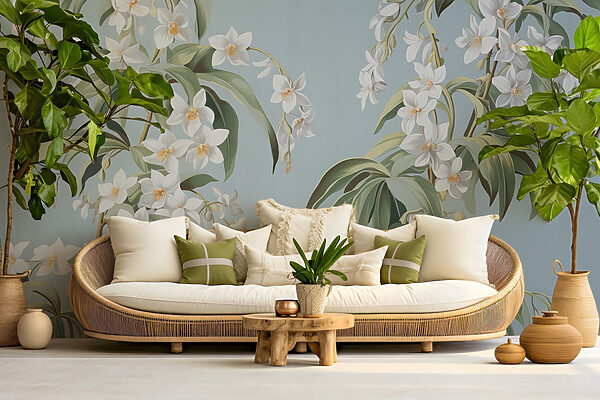 Wallpaper with white flowers