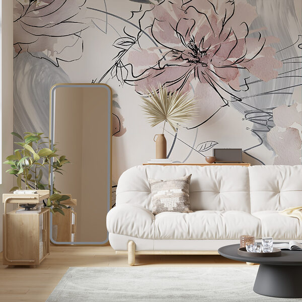 Florales Muster mit schwarzen und weißen Blumen Florales Muster mit schwarzen und weißen Blumen