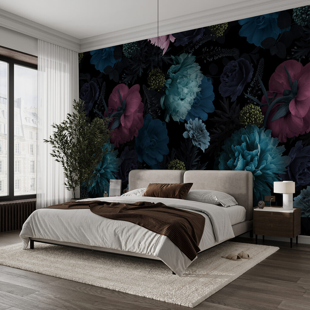 Vibrant floral pattern on black background Vibrant floral pattern on black background