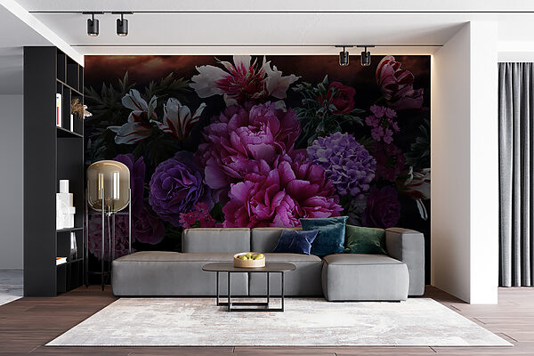 Gruppe von Blumen auf einem schwarzen Hintergrund Gruppe von Blumen auf einem schwarzen Hintergrund