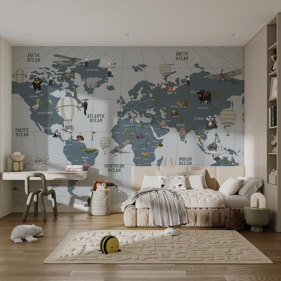 Karte der Welt mit Tieren