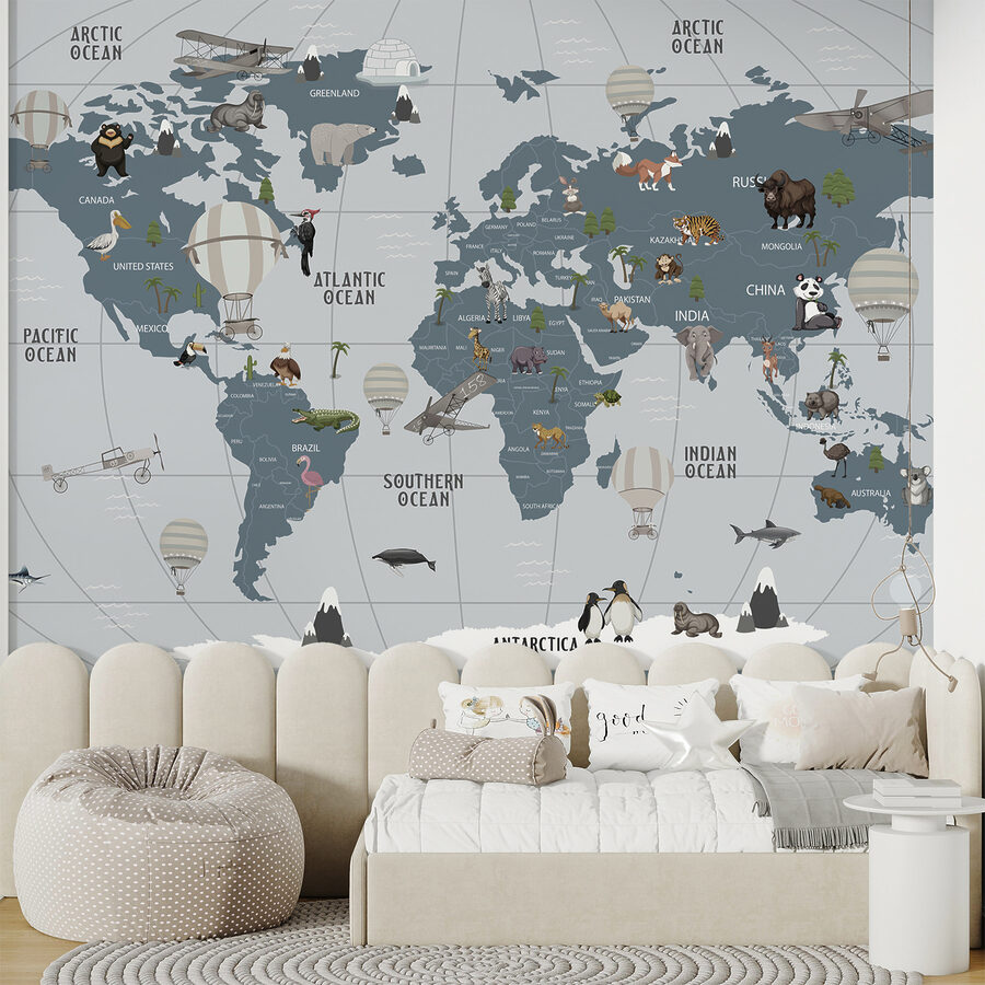 Karte der Welt mit Tieren